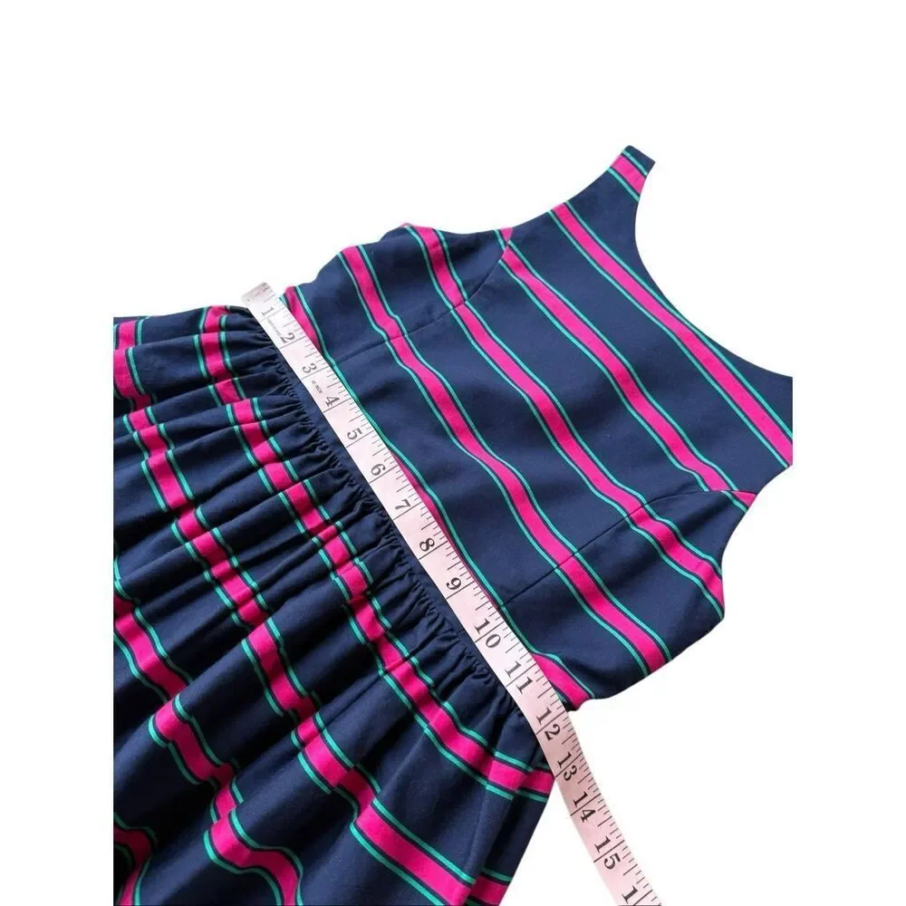 Ralph Lauren Navy Blue Striped Button Back Fit And Flare Dress Size 8 Girls